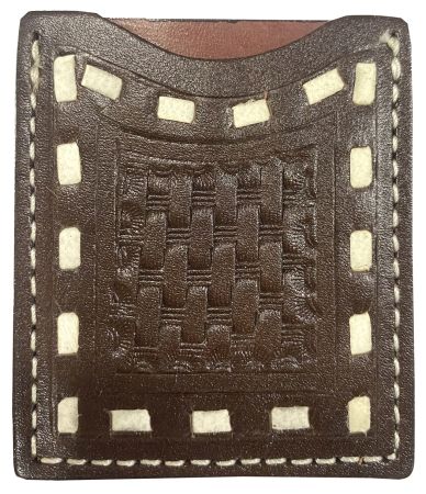 Stick On Basket Tooled Dark Leather Cell Phone Card Wallet